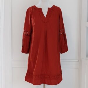 NWT Crown & Ivy Rust Red Mini Shift Dress with Lace Eyelet Size Medium